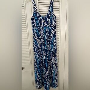 J. McLaughlin Maxi Dress XS Blue Chain Print Sleeveless V-Neck Long Dress​